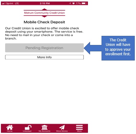Graphic showing the fourth step in signing up for mobile deposit capture, waiting for Metrum to approve your enrollment